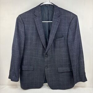 Pronto Uomo Platinum Gray Blue Windowpane Blazer Suit Jacket Size 50L Wool Blend